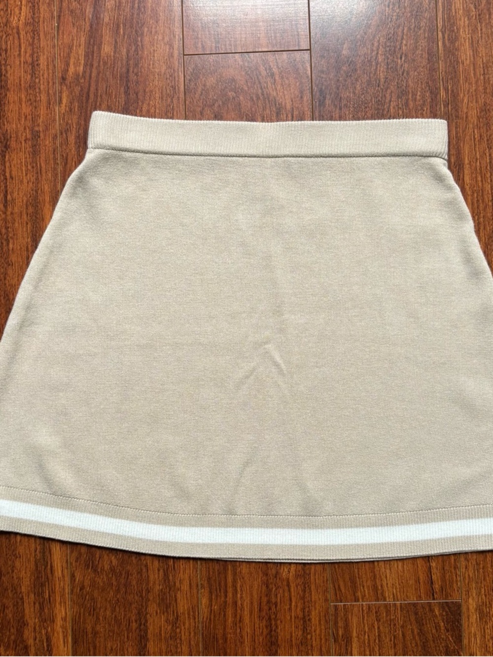 Sincerely Jules Beige A-Line Knit Skirt with White Trim